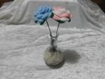 Vase of Crochet Roses - White/Baby Pink and Baby Blue